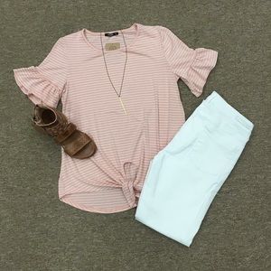 Round Neck Short Sleeve Stripe Tops